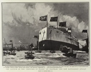 Le lancement de la princesse de Galles, à Chatham, le nouveau cuirassé à flot